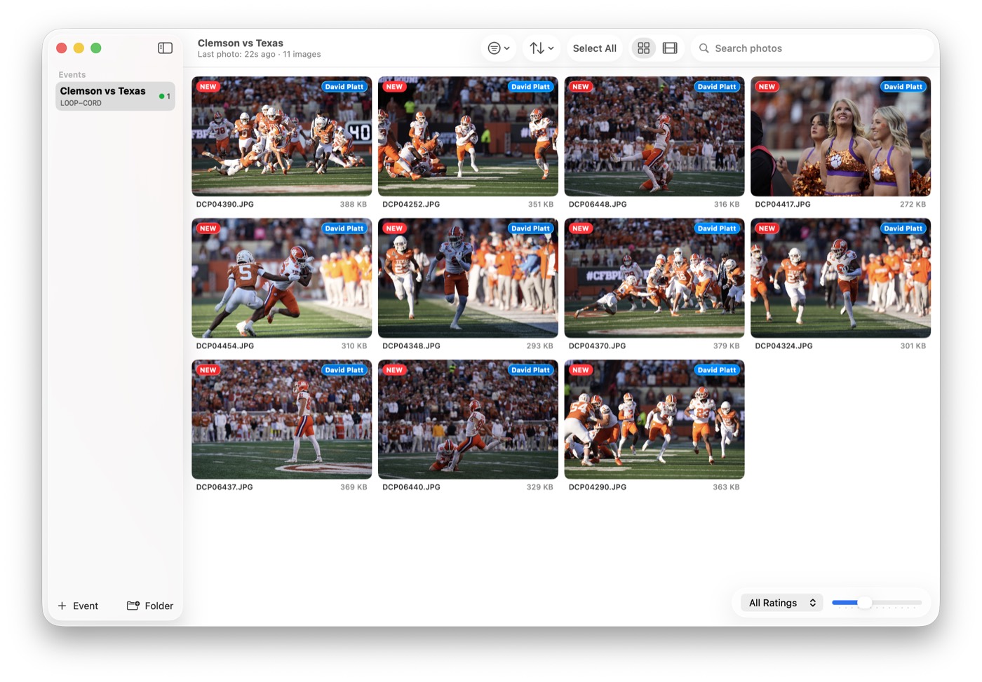 The Photostream app showing incoming event photos at the production desk